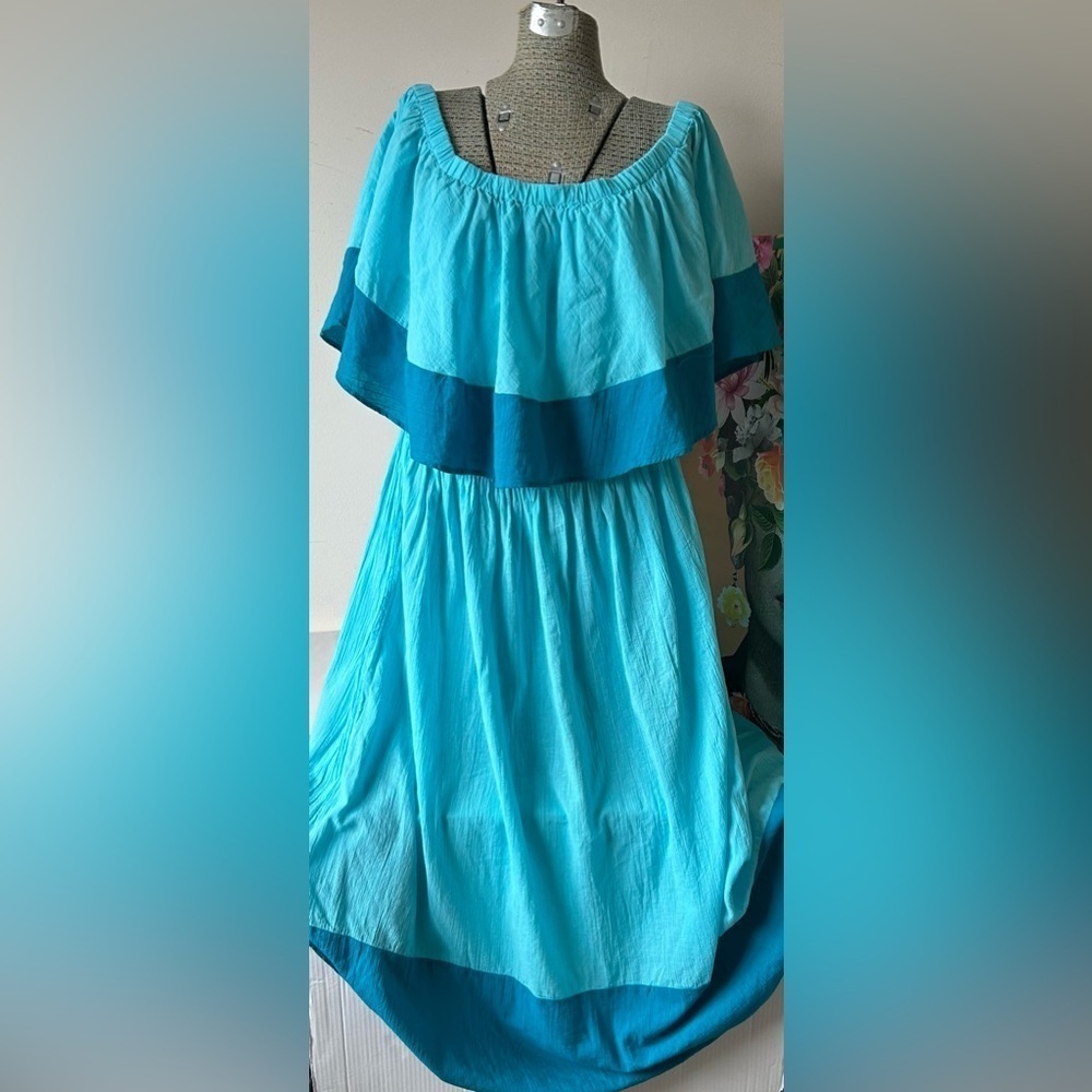 NWOT SWIMSUITS FOR ALL OFF THE SHOULDER TURQUOISE MAXI DRESS 18/20. BEAUTIFUL! - Picture 5 of 9